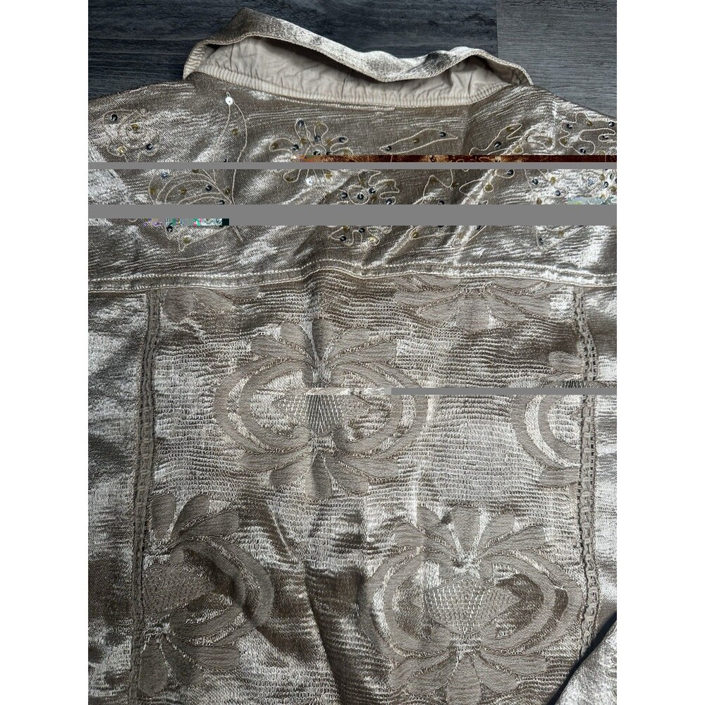 Tropico Vintage Cotton Silk Tan Shimmer Embroidery Crochet Jacket Women Sz L - Picture 8 of 10